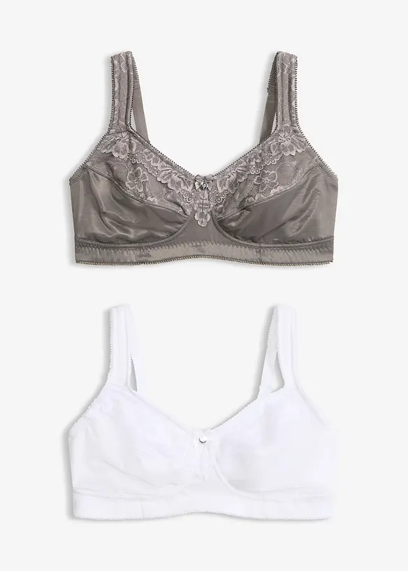 Reggiseno contenitivo senza ferretto con spalline imbottite (pacco da 2), bonprix