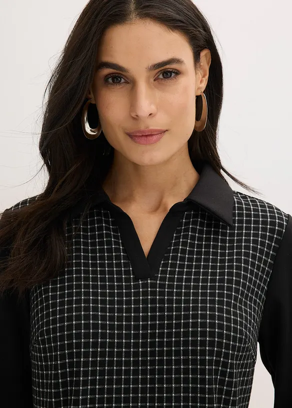 Abito in jacquard con colletto a contrasto, bonprix