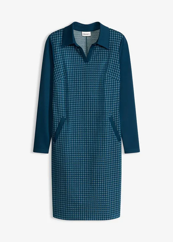 Abito in jacquard con colletto a contrasto, bonprix