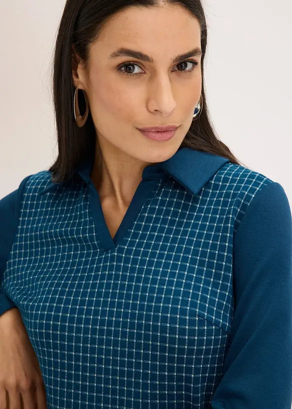 Abito in jacquard con colletto a contrasto, bonprix