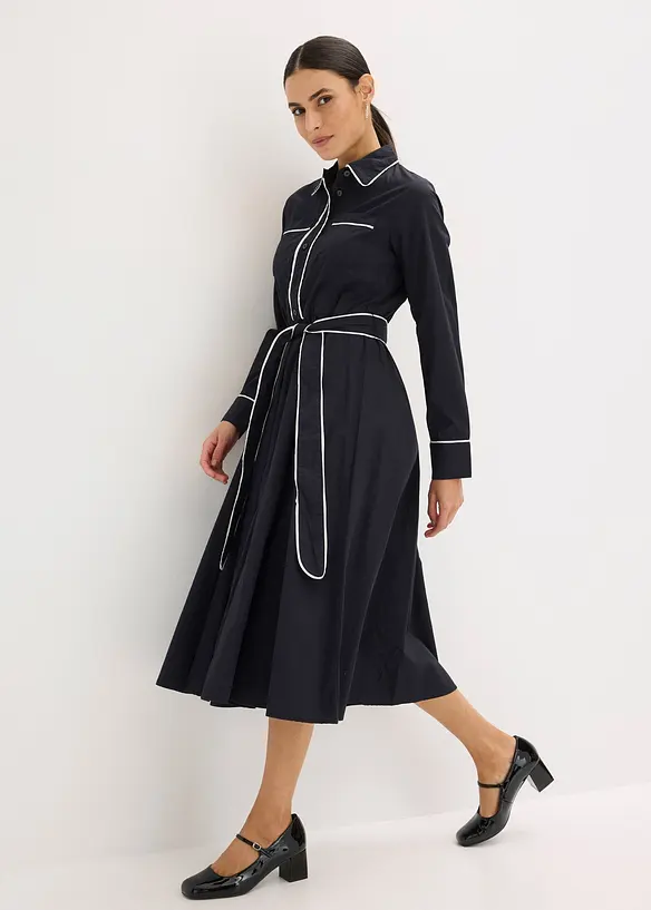 Abito chemisier in popeline di cotone con finitura no stiro (set 2 pezzi), bonprix