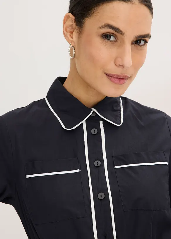 Abito chemisier in popeline di cotone con finitura no stiro (set 2 pezzi), bonprix