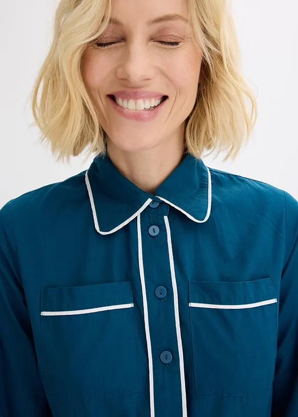 Abito chemisier in popeline di cotone con finitura no stiro (set 2 pezzi), bonprix