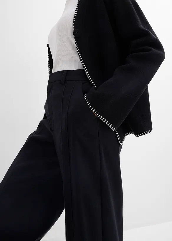 Pantaloni larghi in misto viscosa, vita alta, bonprix