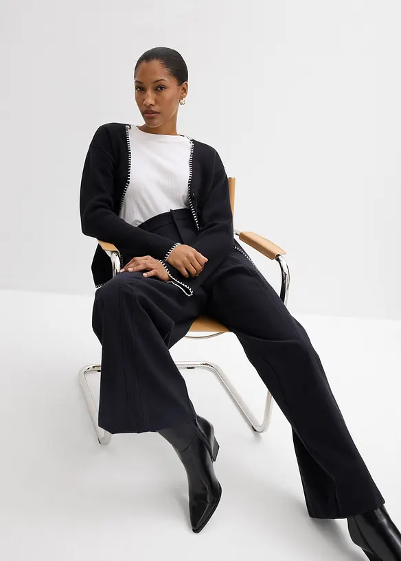 Pantaloni larghi in misto viscosa, vita alta, bonprix