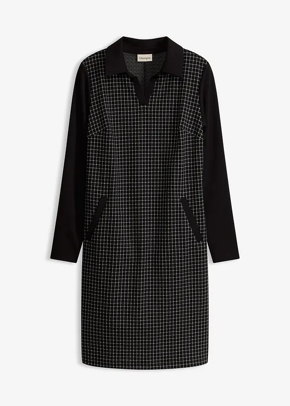 Abito in jacquard con colletto a contrasto, bonprix