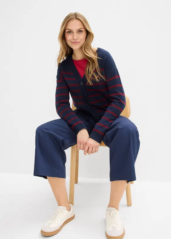 Pantaloni larghi in puro cotone, vita alta, bonprix