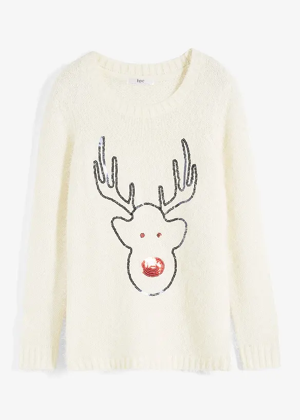 Maglione natalizio con renna di paillettes, bonprix