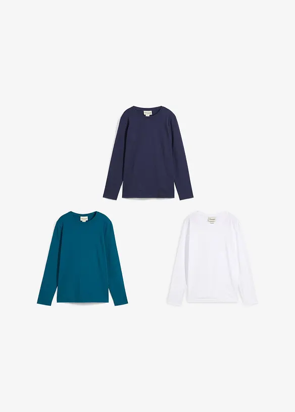 Maglia a maniche lunghe con cotone biologico (pacco da 3), bonprix