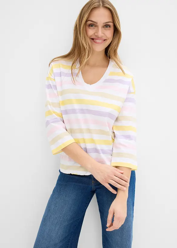 Maglia in cotone biologico fiammato con maniche a 3/4, bonprix