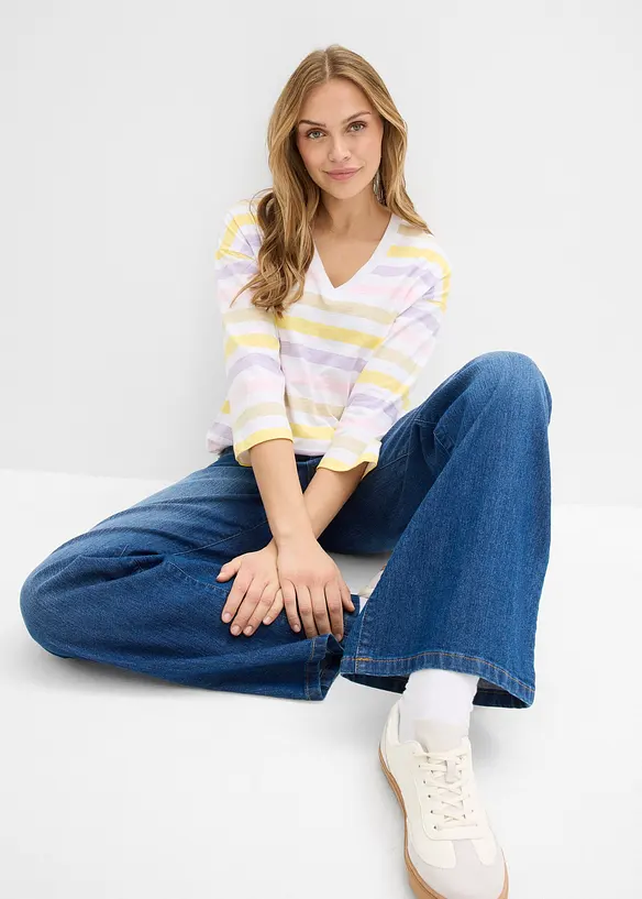 Maglia in cotone biologico fiammato con maniche a 3/4, bonprix