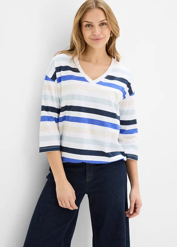 Maglia in cotone biologico fiammato con maniche a 3/4, bonprix