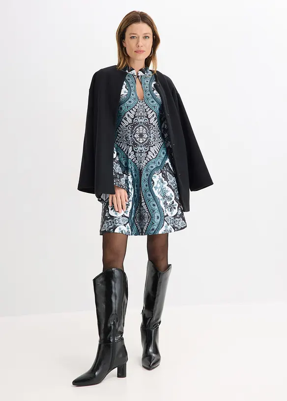 Abito in jersey con colletto dritto e maniche a volant, bonprix