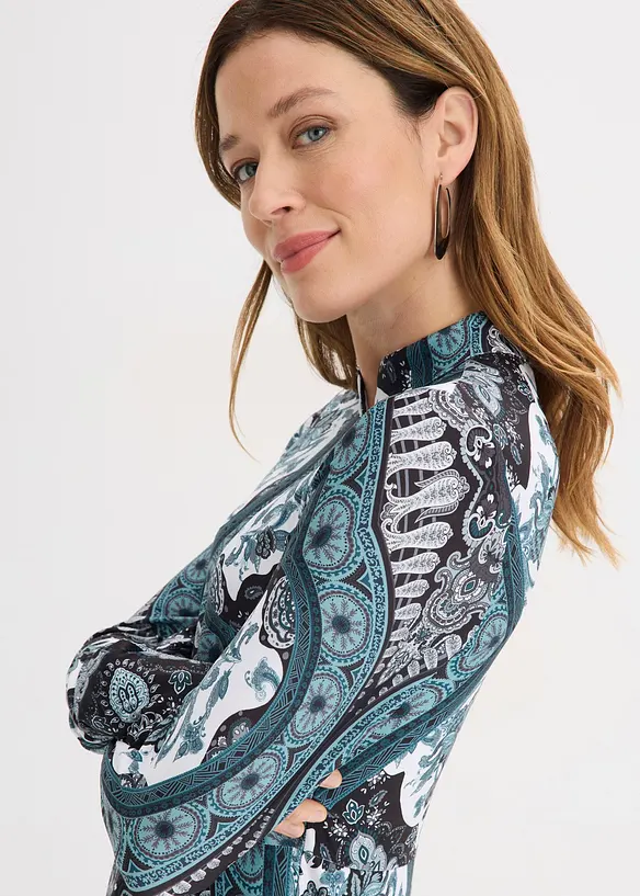 Abito in jersey con colletto dritto e maniche a volant, bonprix