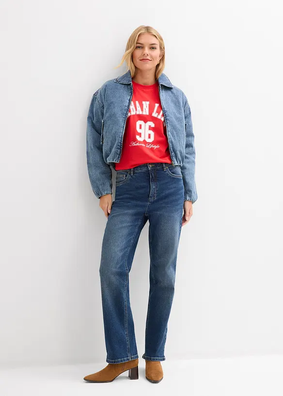 Jeans straight loose fit, vita alta, bonprix