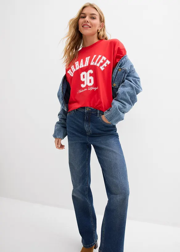 Jeans straight loose fit, vita alta, bonprix