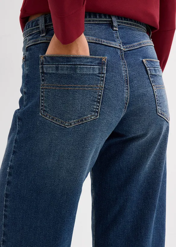 Jeans wide leg lunghi, vita media, bonprix