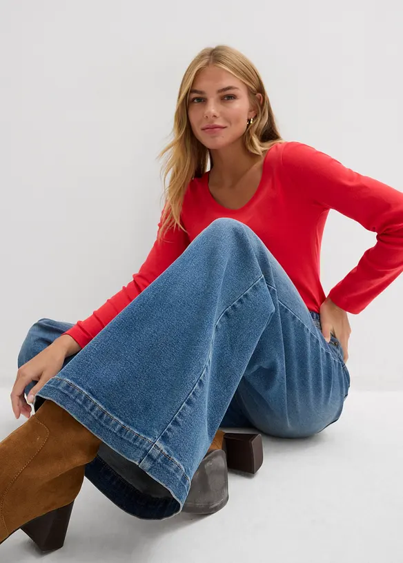 Jeans wide leg lunghi, vita media, bonprix