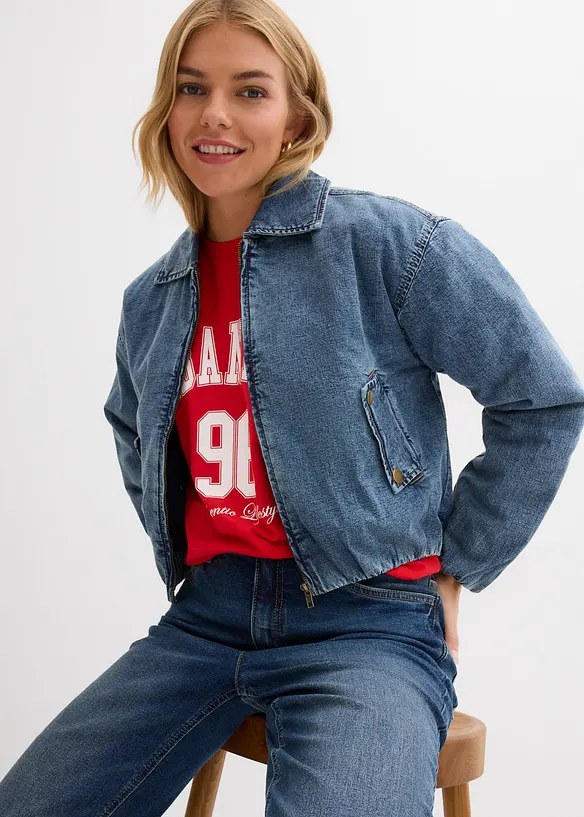 Giacca di jeans con fodera calda e fondo a palloncino, bonprix