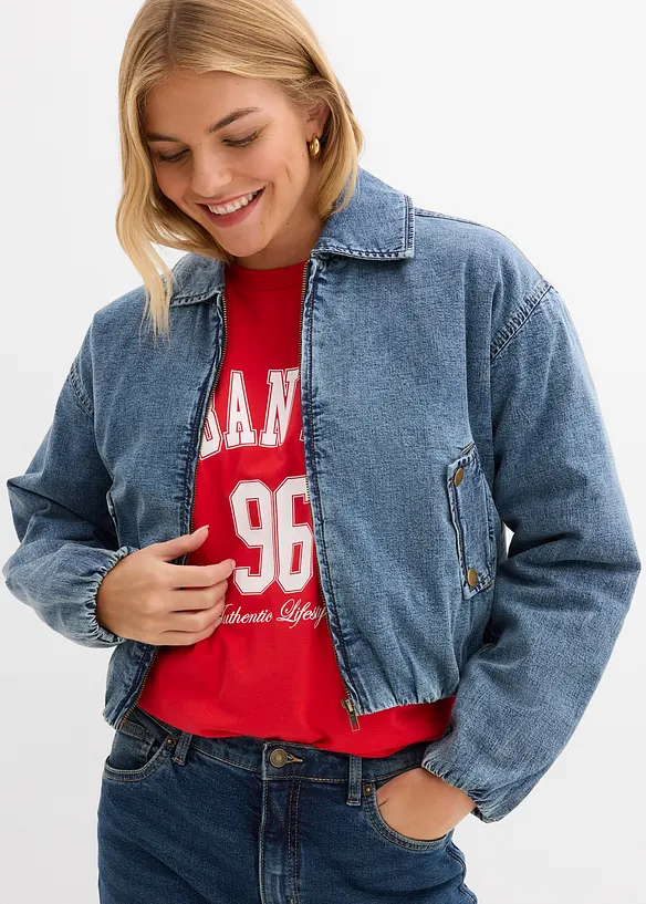 Giacca di jeans con fodera calda e fondo a palloncino, bonprix