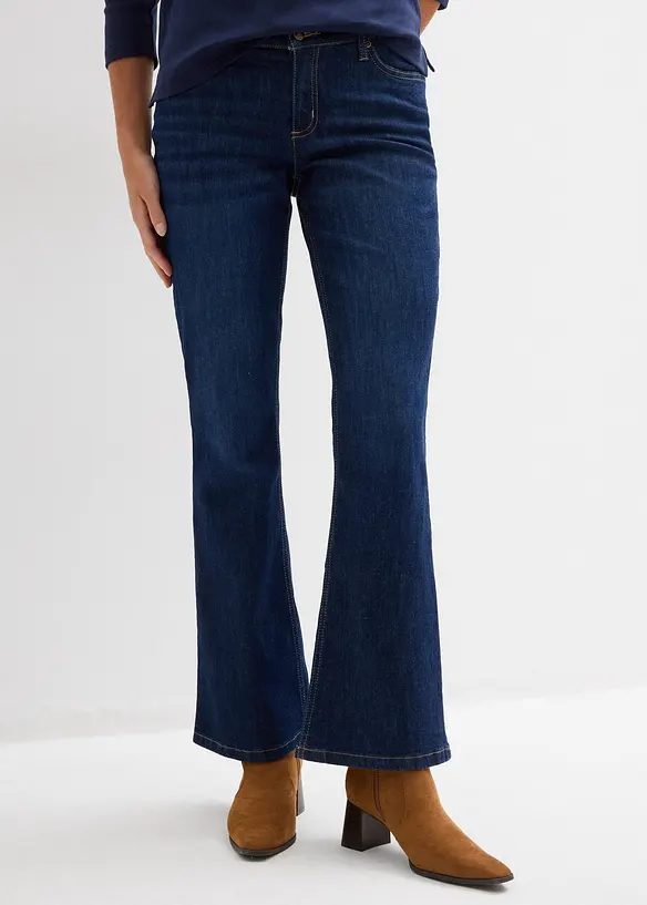 Jeans a zampa, vita media, bonprix