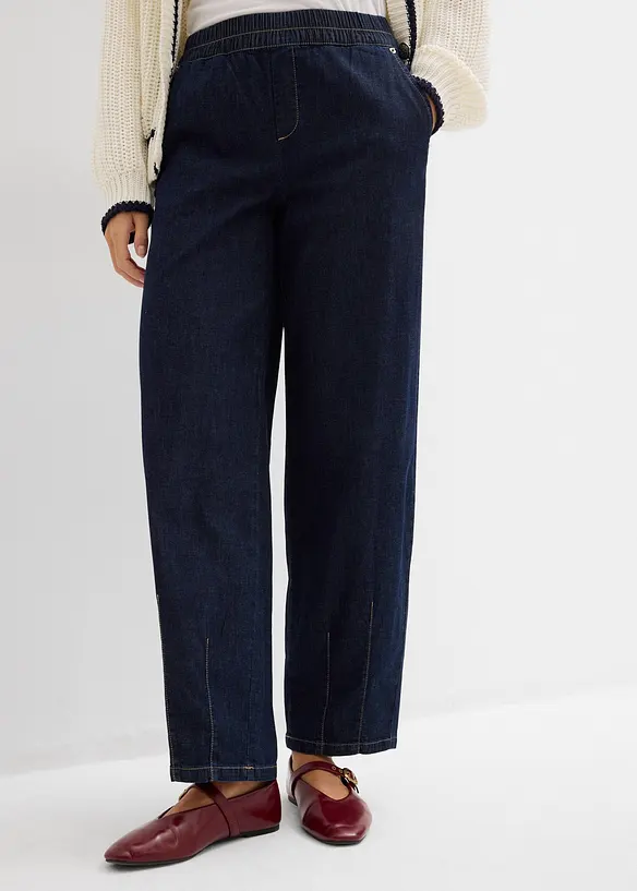 Jeans barrel con elastico in vita, vita media, bonprix