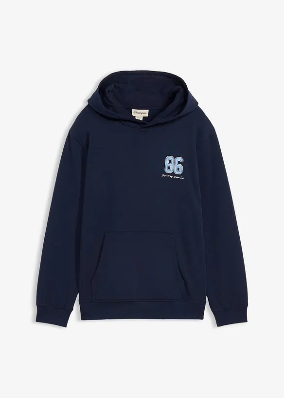 Felpa in puro cotone biologico con cappuccio e stampa posteriore, loose fit, bonprix