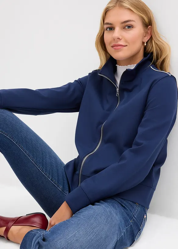 Felpa con zip in morbido Punto di Roma, bonprix