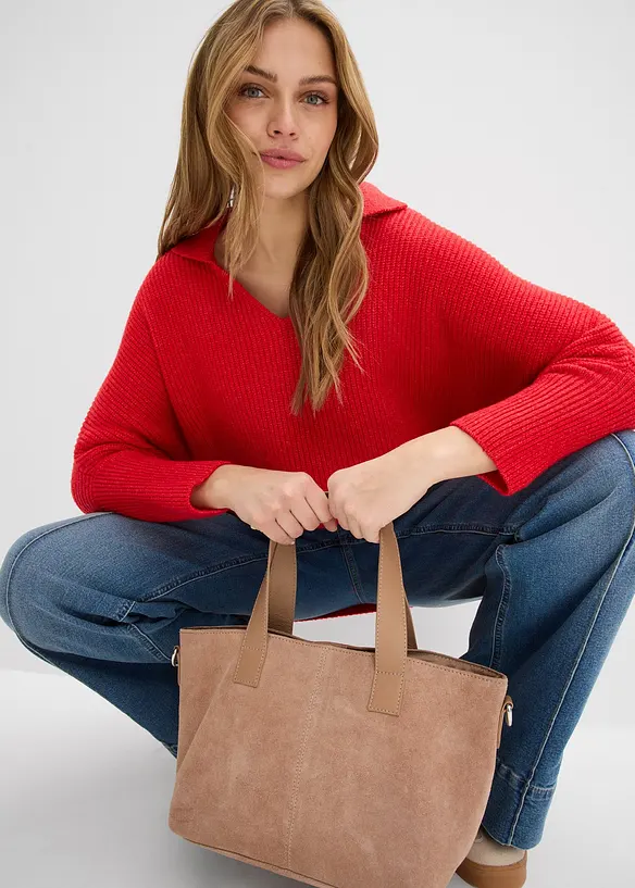 Maglione oversize con colletto polo, bonprix