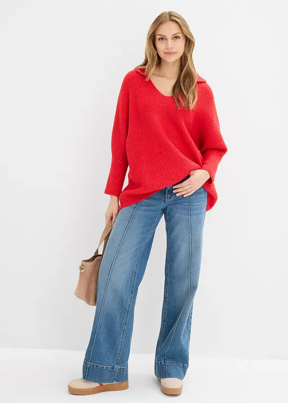 Maglione oversize con colletto polo, bonprix