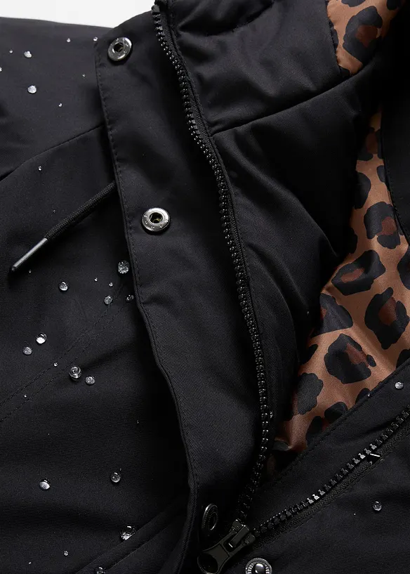 Cappotto outdoor corto idrorepellente con cintura e fodera leopardata, bonprix