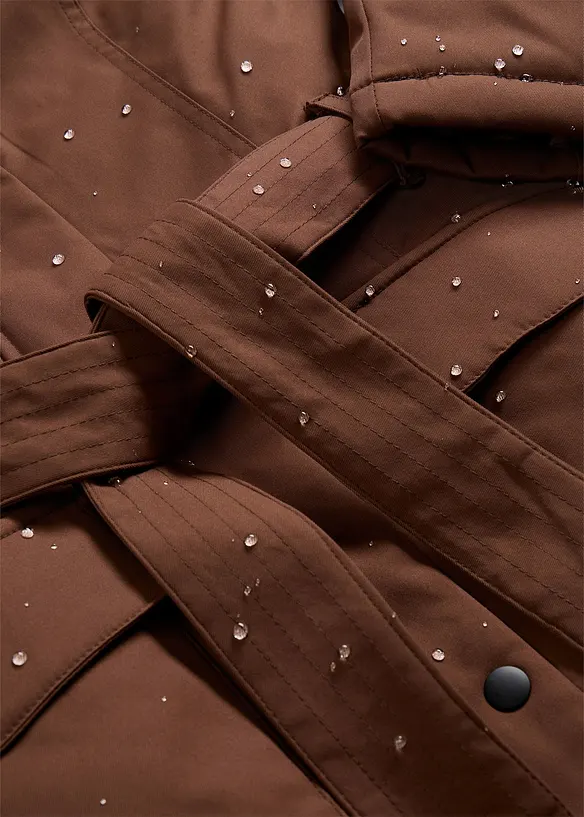 Cappotto outdoor corto idrorepellente con cintura e fodera leopardata, bonprix