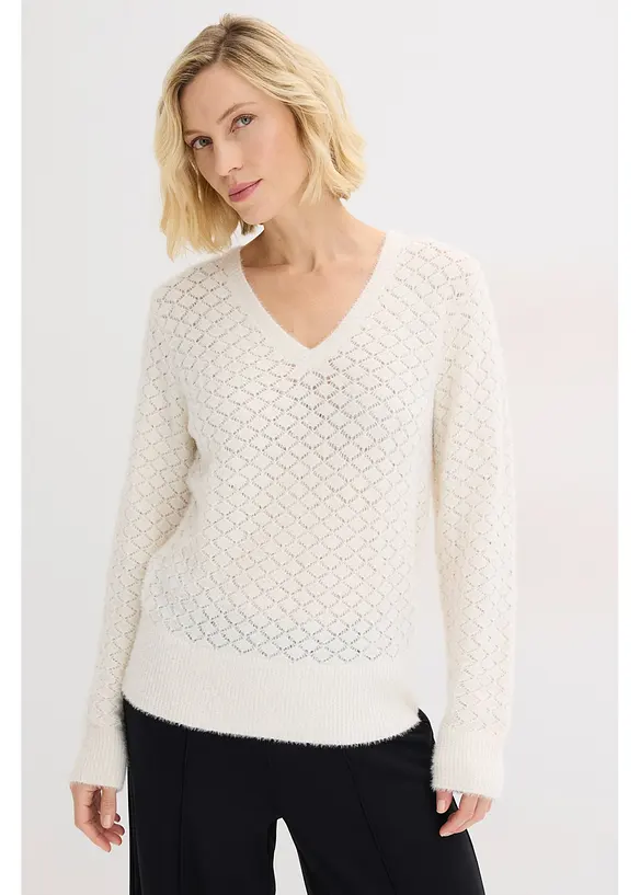 Maglione traforato con filato piumato, bonprix