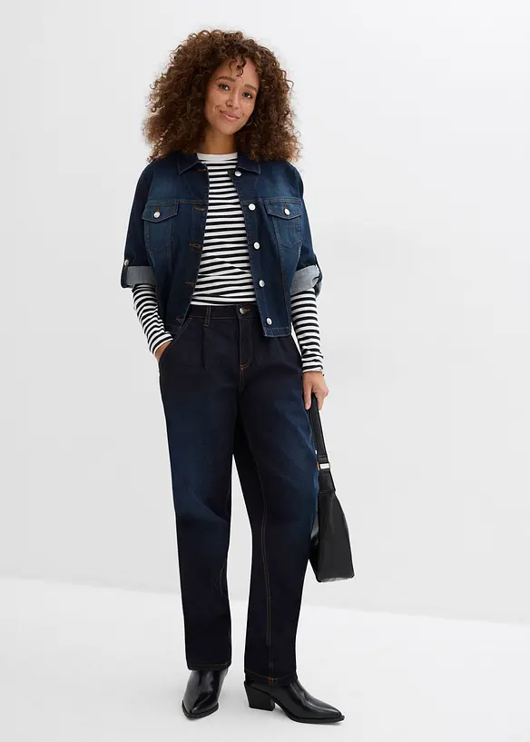 Jeans barrel elasticizzati, vita media, bonprix