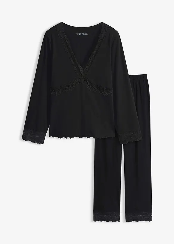 Pigiama con inserto di pizzo, bonprix