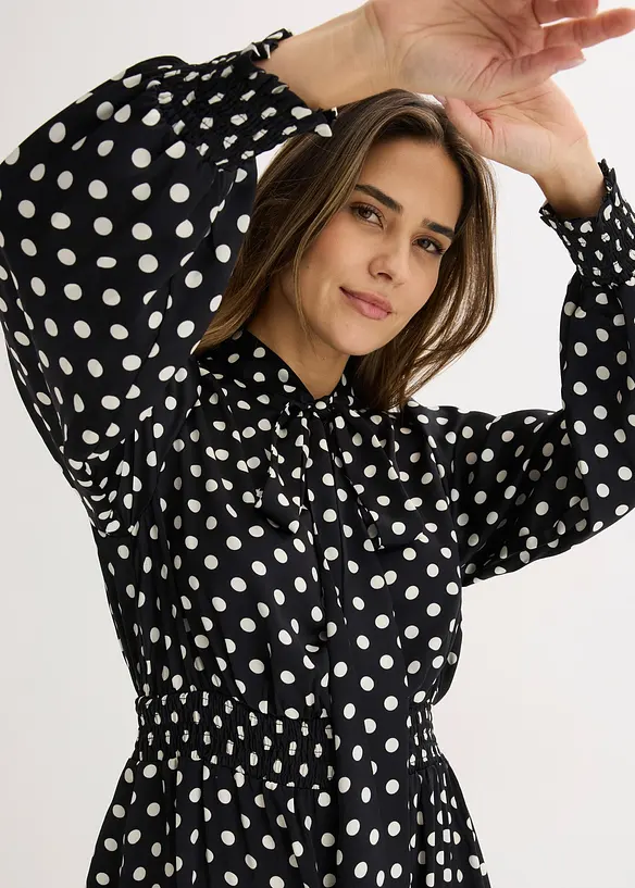 Abito in satin fluente con fiocco al collo, bonprix