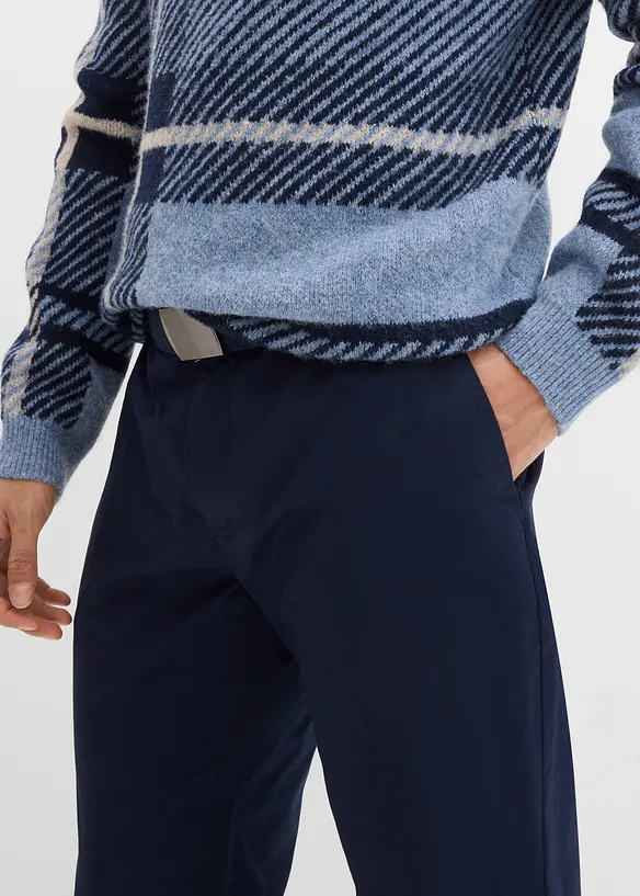 Pantaloni chino regular fit con vita comoda e cintura, straight, bonprix