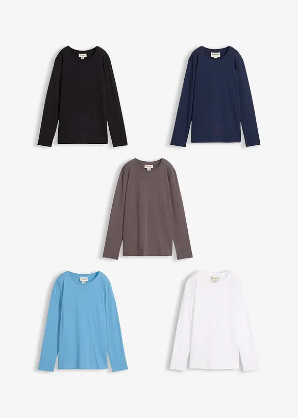 Maglia a maniche lunghe con cotone biologico (pacco da 5), bonprix