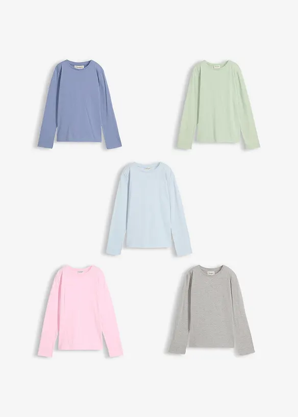 Maglia a maniche lunghe in puro cotone biologico (pacco da 5), bonprix