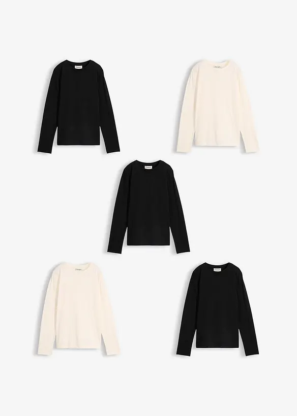 Maglia a maniche lunghe in puro cotone biologico (pacco da 5), bonprix