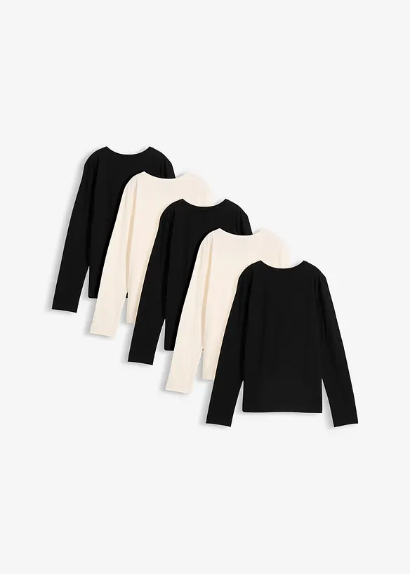 Maglia a maniche lunghe in puro cotone biologico (pacco da 5), bonprix