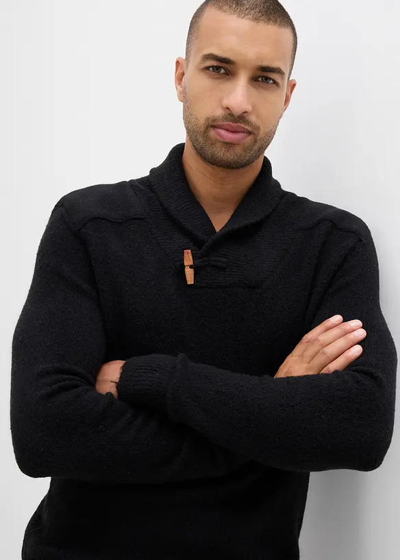 Maglione in filato fine con collo a scialle, bonprix