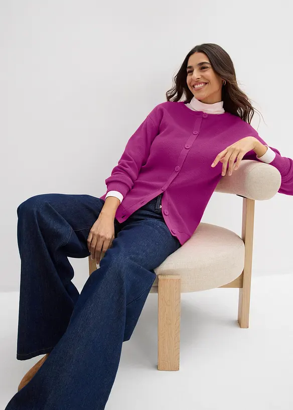 Cardigan girocollo in filato fine, bonprix