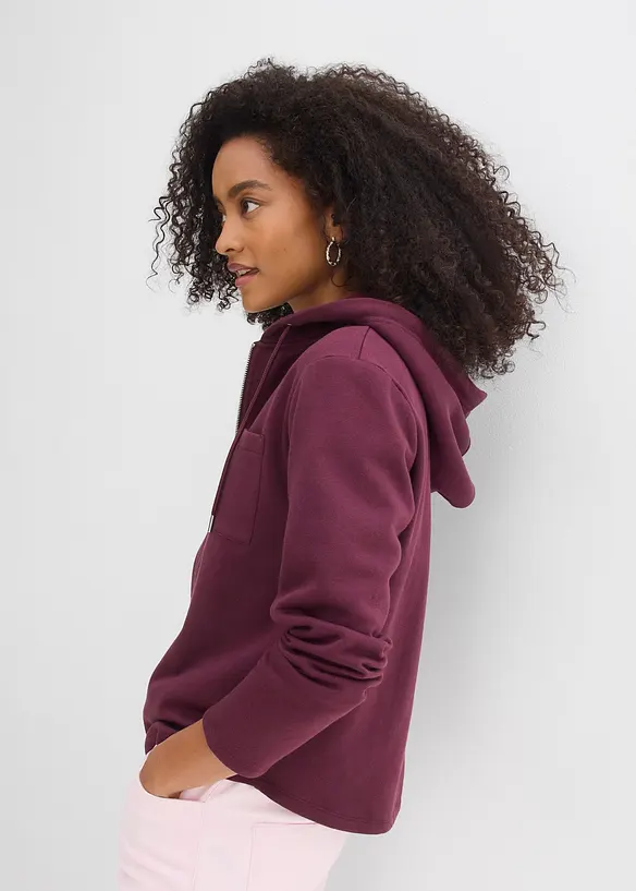 Felpa con zip, cappuccio e poliestere riciclato, bonprix