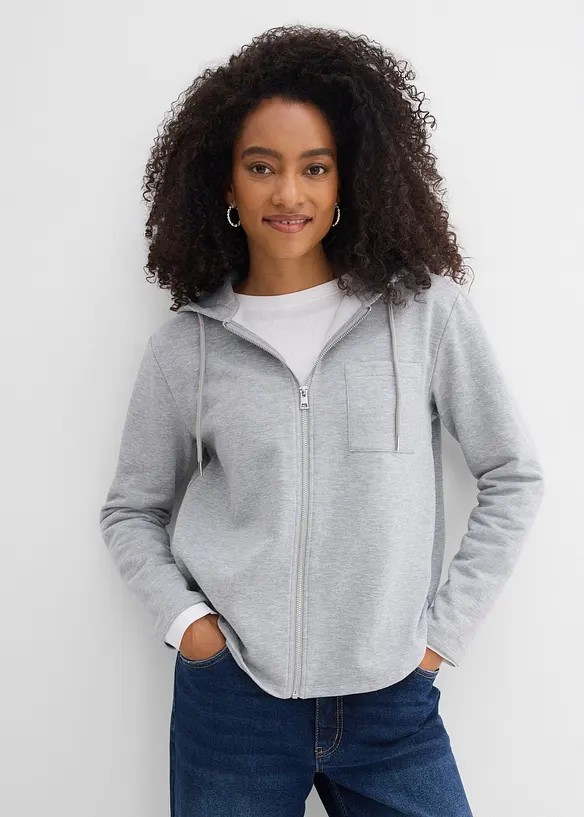Felpa con zip, cappuccio e poliestere riciclato, bonprix