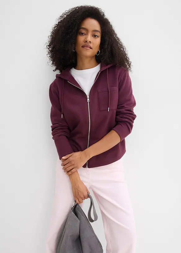 Felpa con zip, cappuccio e poliestere riciclato, bonprix