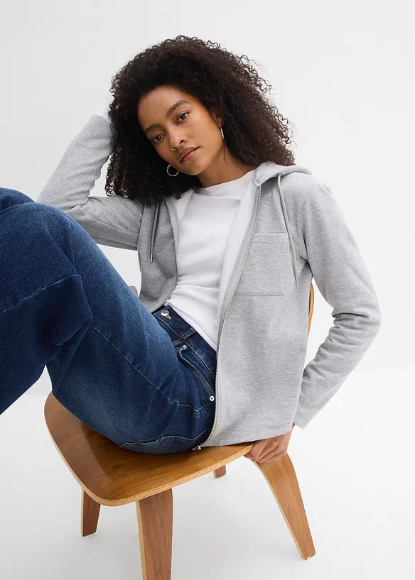 Felpa con zip, cappuccio e poliestere riciclato, bonprix