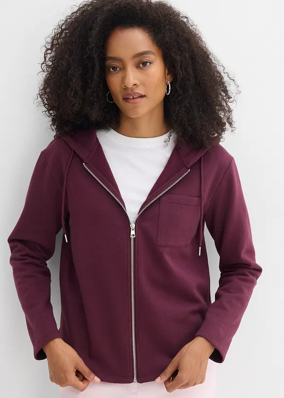 Felpa con zip, cappuccio e poliestere riciclato, bonprix