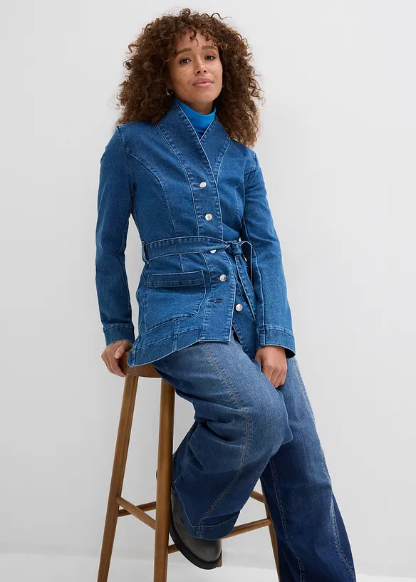 Giacca in jeans di cotone, con cintura, bonprix