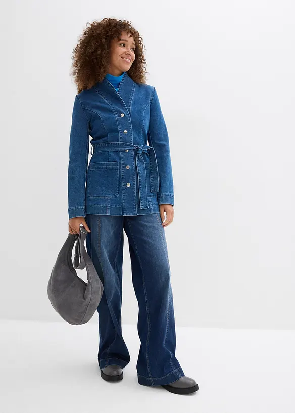 Giacca in jeans di cotone, con cintura, bonprix